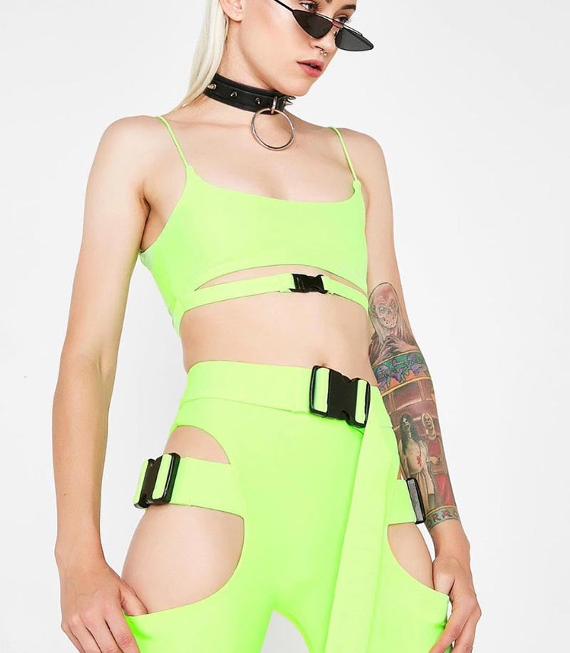 3-Piece Neon Women's Biker Shorts Set for Clubs