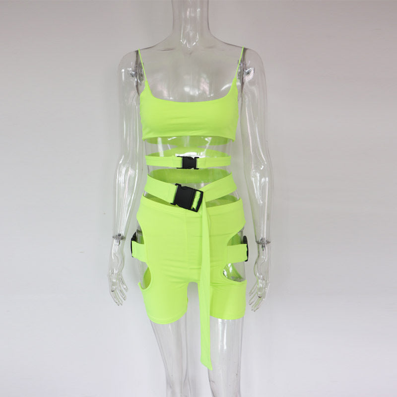 3-Piece Neon Women's Biker Shorts Set for Clubs