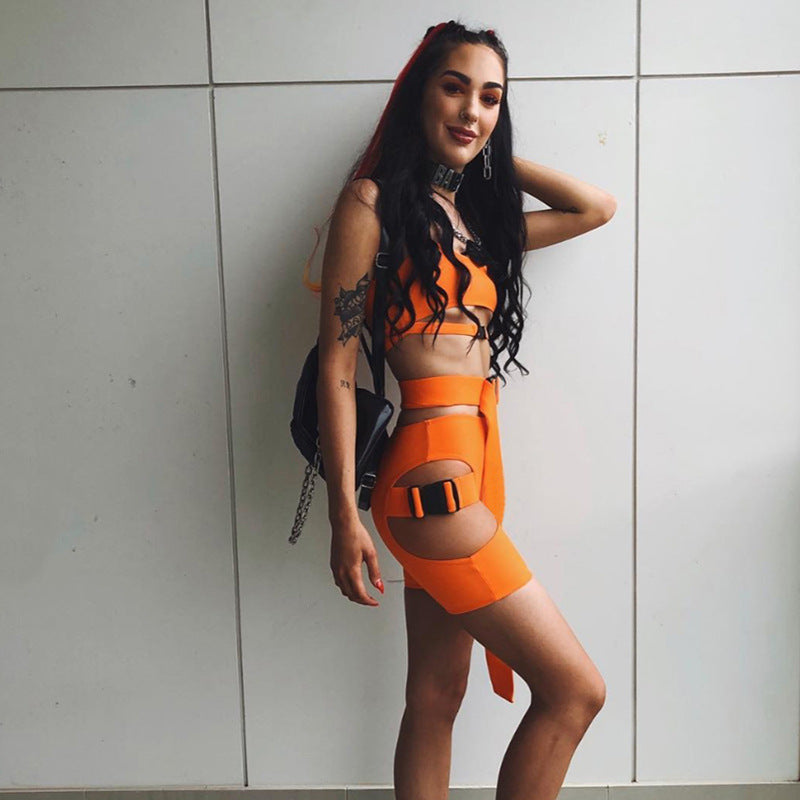 3-Piece Neon Women's Biker Shorts Set for Clubs