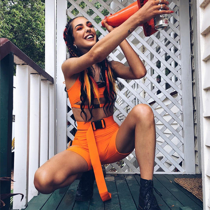 3-Piece Neon Women's Biker Shorts Set for Clubs