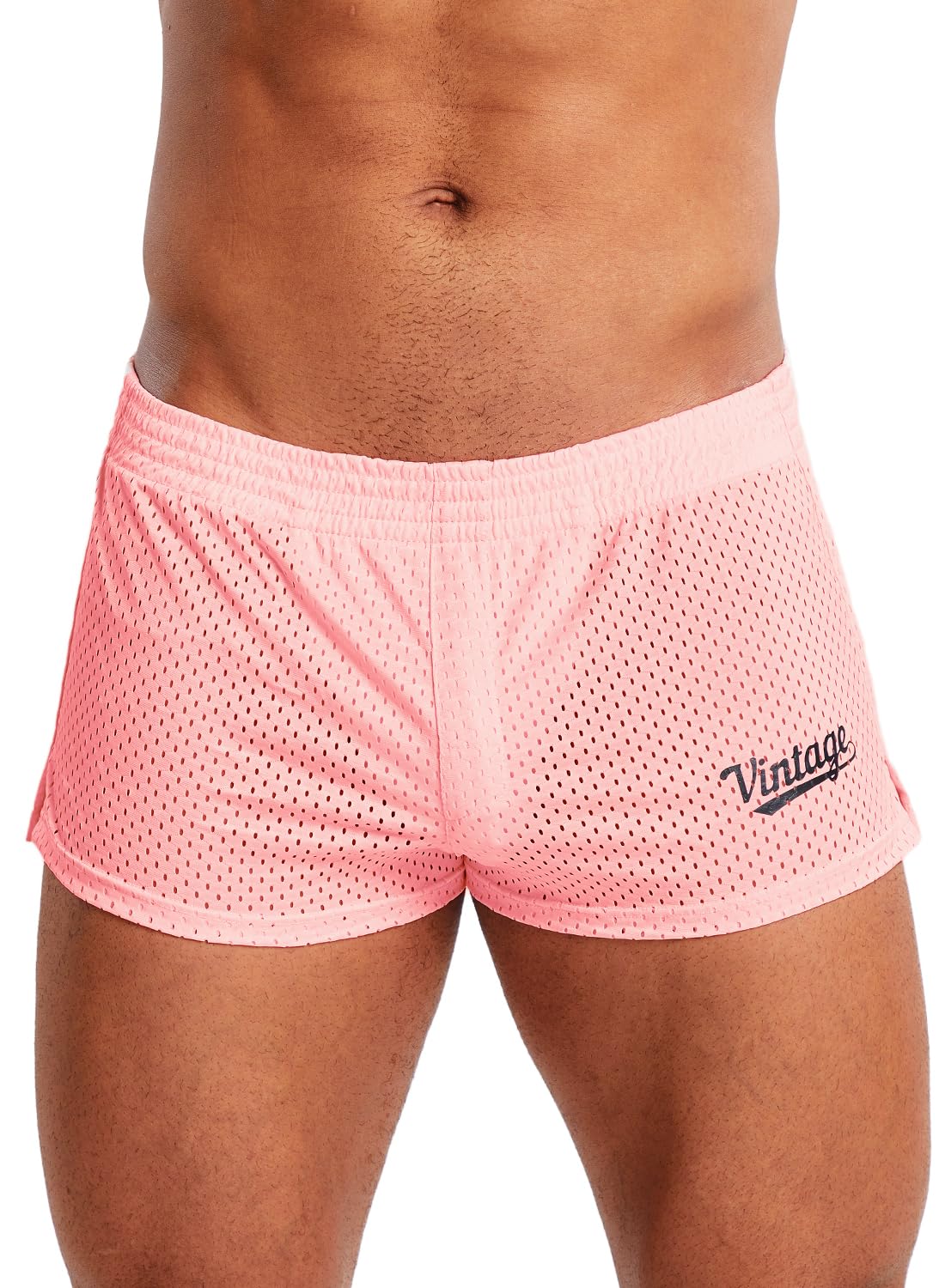 MIZOK Mens 3 Inch Athletic Workout Short Mesh Running Workout Gym Shorts Pink XL