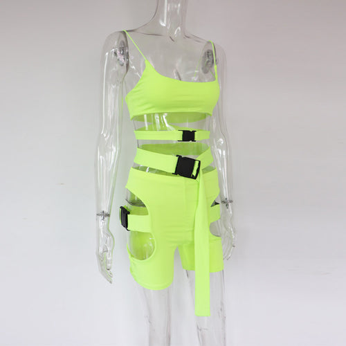 3-Piece Neon Women's Biker Shorts Set for Clubs