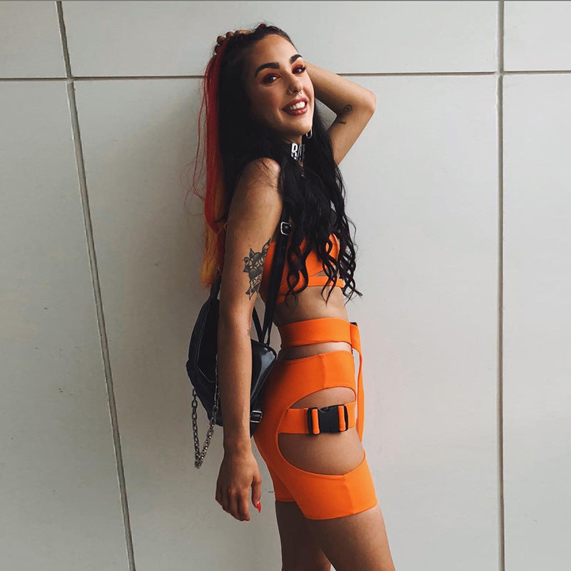 3-Piece Neon Women's Biker Shorts Set for Clubs