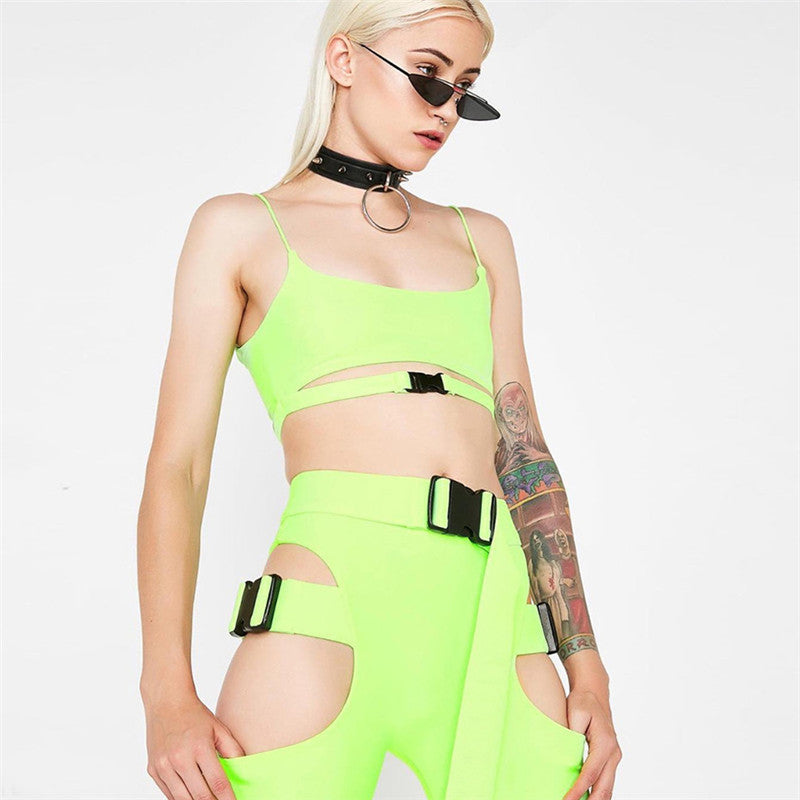 3-Piece Neon Women's Biker Shorts Set for Clubs
