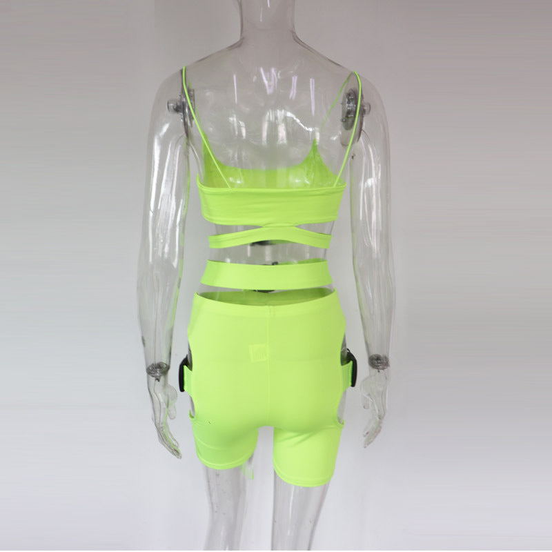 3-Piece Neon Women's Biker Shorts Set for Clubs