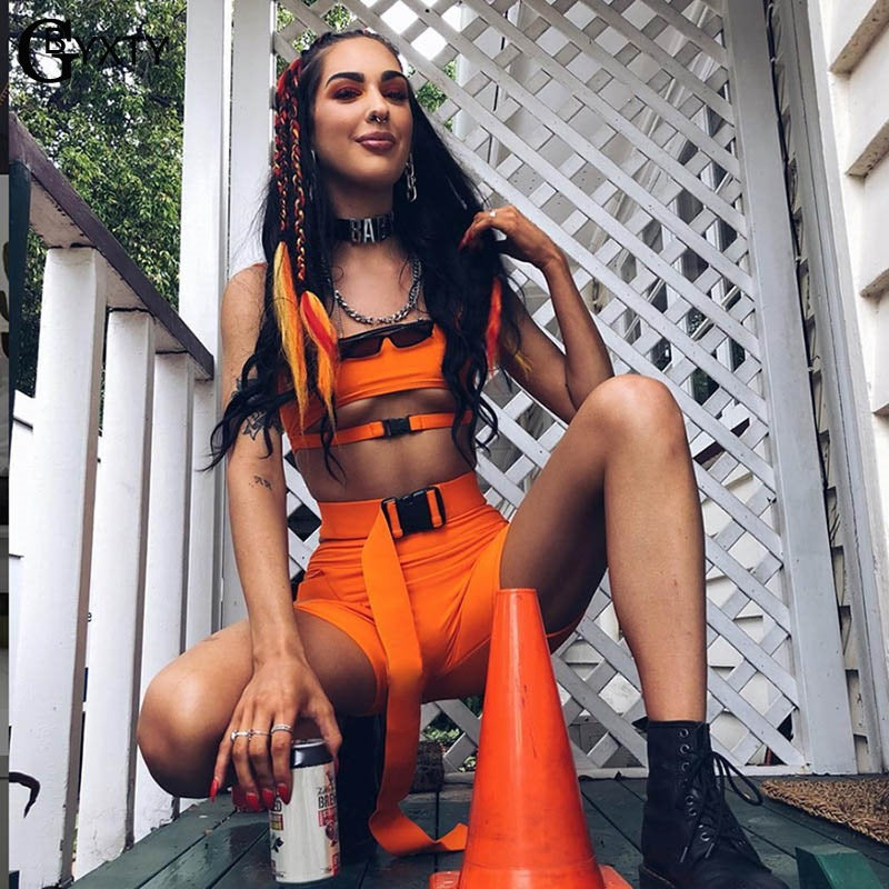 3-Piece Neon Women's Biker Shorts Set for Clubs